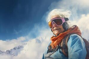 AI generated Charming Old woman ski resort. Generate AI photo