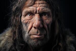 AI generated Heavy-browed Neanderthal man face. Generate Ai photo