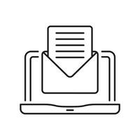 Laptop With Email Line Icon. Receive Digital Letter Linear Pictogram. New Message Outline Symbol. Envelope On Computer Screen Sign. Online Communication. Editable Stroke. Isolated Vector Illustration