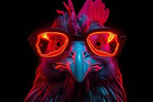 AI generated Vibrant Neon chicken bird portrait. Generate Ai photo
