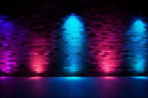 AI generated Textured Neon blue red brick wall structure. Generate AI photo