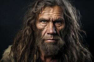 AI generated Rugged Neanderthal man face portrait. Generate Ai photo