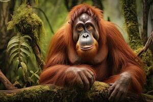 AI generated Endangered Orangutans animals nature. Generate Ai photo