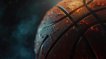 ai generado panorámico foto de un baloncesto destacando textura y detalles