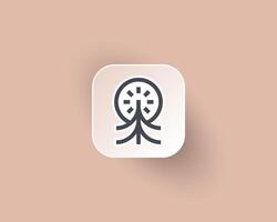 Creative simple line of tree with sun light logo on app icon vector