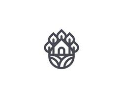 Creative modern line water drop with house and tree logo vector