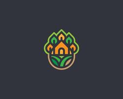 Creative colorful modern line water drop with house and tree logo vector