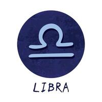 Hand drawn libra zodiac sign in blue round frame Astrology doodle clipart Element for design vector