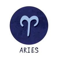 Hand drawn aries zodiac sign in blue round frame Astrology doodle clipart Element for design vector