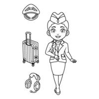 Cartoon airport and objects collection on white background vector