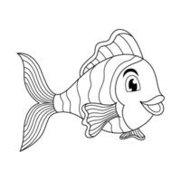 Cute clown fish cartoon line art vector