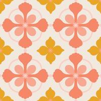 Beautiful seamless pattern with geometric floral tile. Vector texture in ceramic tile style with simple flowers and abstract shapes. Repetitive decorative background
