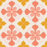 Beautiful seamless pattern with geometric floral tile. Vector texture in ceramic tile style with simple flowers and abstract shapes. Repetitive decorative background