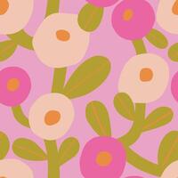 Bold floral seamless texture. Cute vector pattern with big flowers and leaves. Hand drawn floral background