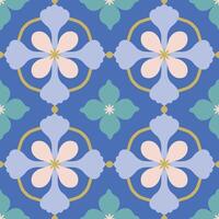 Beautiful seamless pattern with geometric floral tile. Vector texture in ceramic tile style with simple flowers and abstract shapes. Repetitive decorative background
