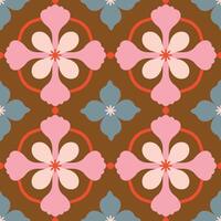 Beautiful seamless pattern with geometric floral tile. Vector texture in ceramic tile style with simple flowers and abstract shapes. Repetitive decorative background