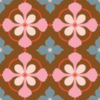 hermosa sin costura modelo con geométrico floral teja. vector textura en cerámico loseta estilo con sencillo flores y resumen formas repetitivo decorativo antecedentes