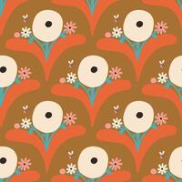 Beautiful seamless floral pattern in retro style. Cute blossoming bouquet texture. Vector background with hand drawn flowers and bees