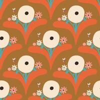 Beautiful seamless floral pattern in retro style. Cute blossoming bouquet texture. Vector background with hand drawn flowers and bees