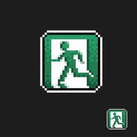 green exit sign in pixel art style vector