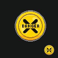 yellow circle danger sign in pixel art style vector