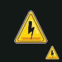 yellow triangle thunder sign in pixel art style vector