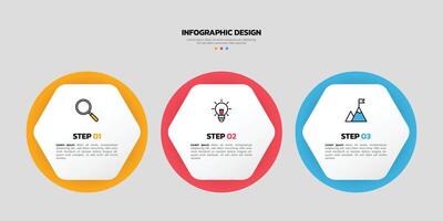 Modern business infographic template with 3 options or steps icons. vector