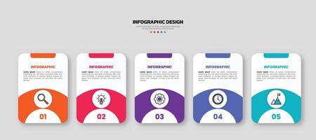 Modern business infographic template, geometric shape with 5 options or steps icons. vector