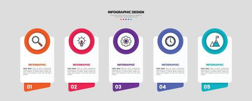 Modern business infographic template, geometric shape with 5 options or steps icons. vector