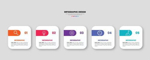 Modern business infographic template, geometric shape with 5 options or steps icons. vector