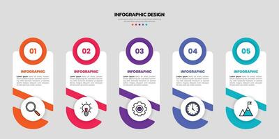 Modern business infographic template, geometric shape with 5 options or steps icons. vector