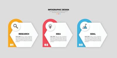 Modern business infographic template with 3 options or steps icons. vector