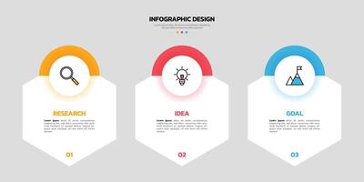 Modern business infographic template with 3 options or steps icons. vector