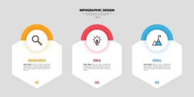 Modern business infographic template with 3 options or steps icons. vector