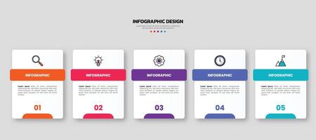 Modern business infographic template, geometric shape with 5 options or steps icons. vector