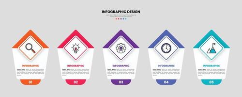 Modern business infographic template, geometric shape with 5 options or steps icons. vector