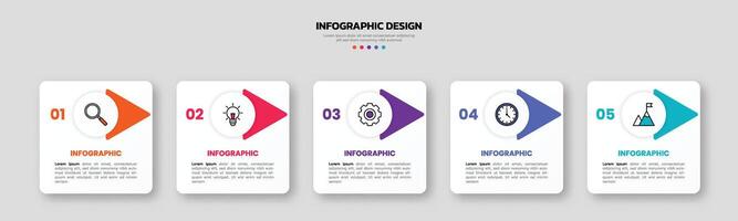 Modern business infographic template, geometric shape with 5 options or steps icons. vector