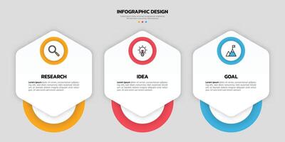 Modern business infographic template with 3 options or steps icons. vector