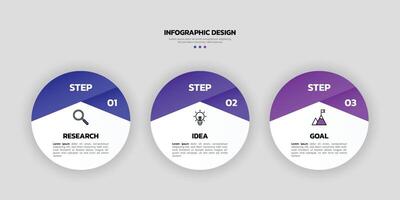 Modern business infographic template with 3 options or steps icons. vector