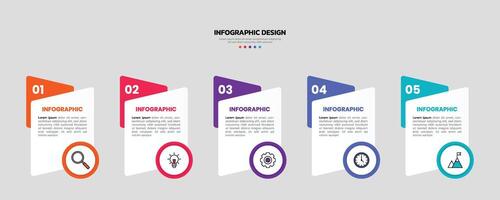 Modern business infographic template, geometric shape with 5 options or steps icons. vector