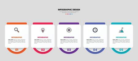 Modern business infographic template, geometric shape with 5 options or steps icons. vector