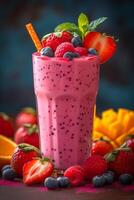 AI generated Vibrant Smoothie Energized by Colorful Fruits photo