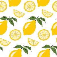 Seamless pattern with ripe lemon and slice. Applique style drawing. Background, wrapping paper. vector