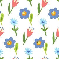 Seamless botanical pattern with hand drawn flowers and leaves. Abstract floral texture. Wrapping paper. vector