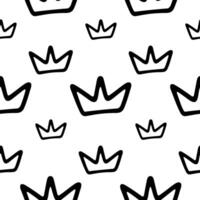 seamless background with hand-drawn crowns. Linear pattern vector