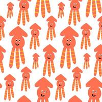 seamless background with funny baby squid or calamary. Marine pattern vector