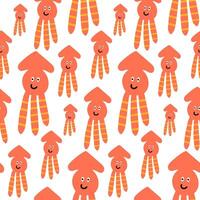 seamless background with funny baby squid or calamary. Marine pattern vector