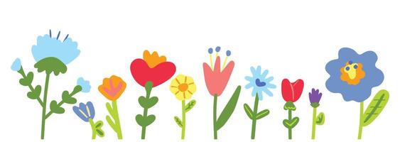 Set with simple flowers on a white background. Clip art or sticker set. Border vector