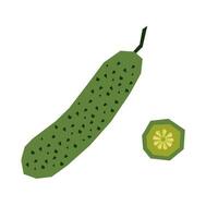 Colorful cutout cucumber and slice. Vegetable shape colored cardboard or paper. Funny naive childish applique. vector
