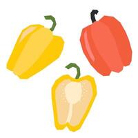 Colorful cutout red and yellow peppers and slice. Vegetable shape colored cardboard or paper. Funny naive childish applique. vector